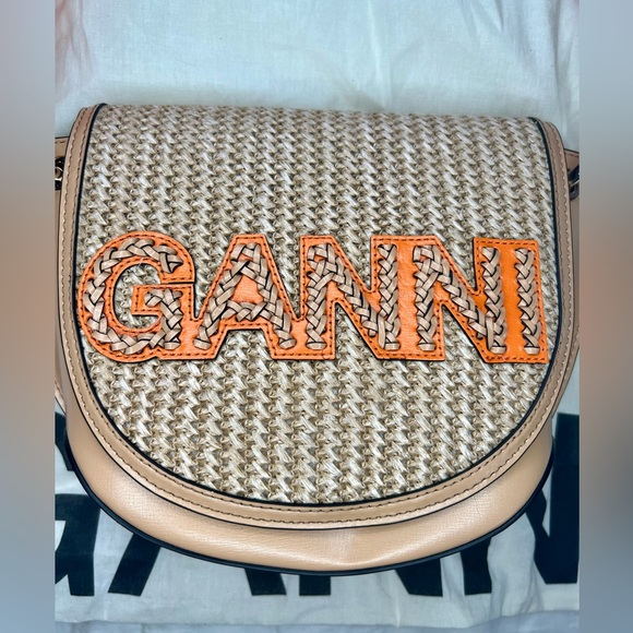 Ganni Banner Saddle Raffia Shoulder Bag - Picture 9 of 13